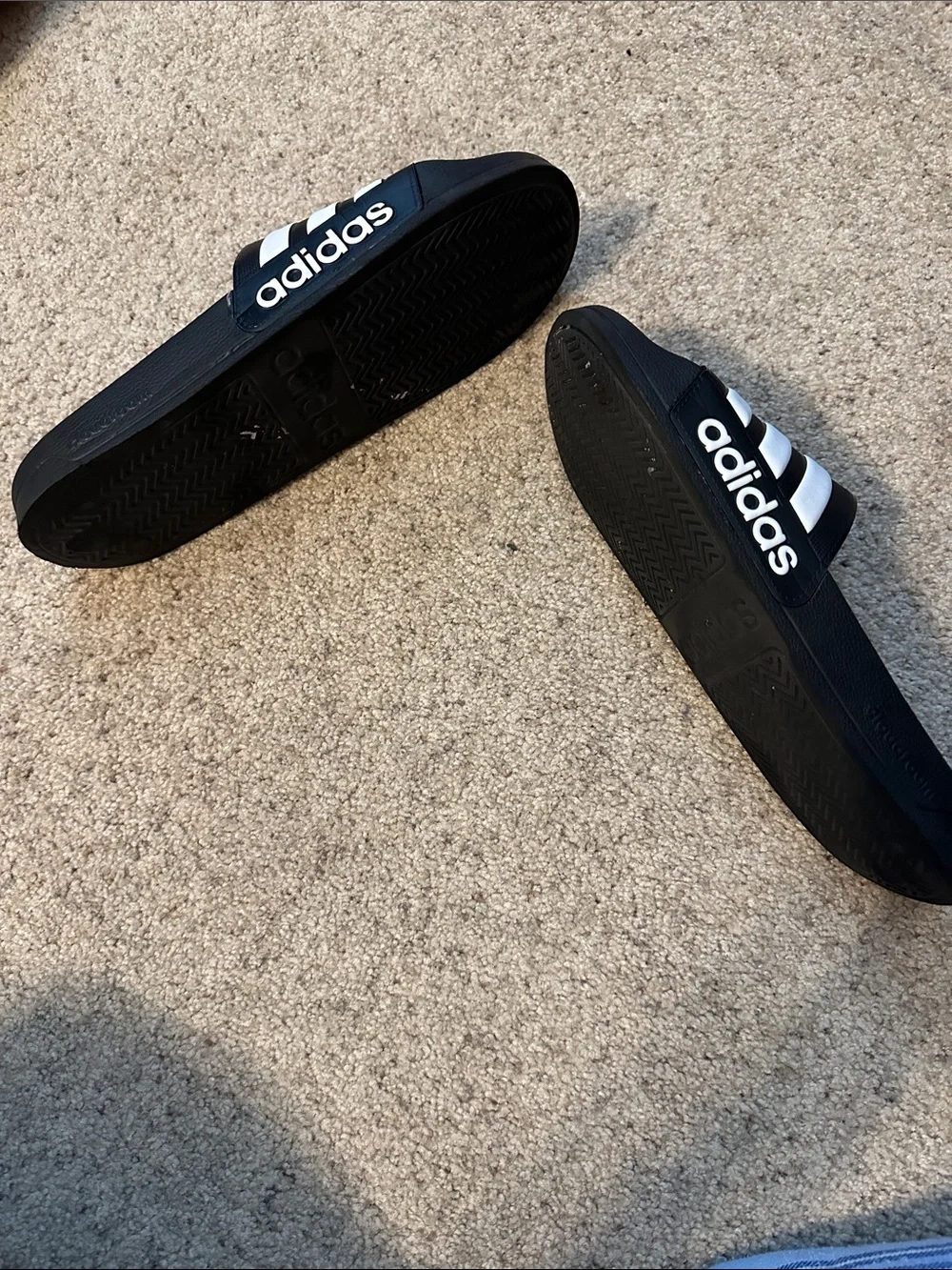 adidas Black and White Slide Sandals with Three Stripes